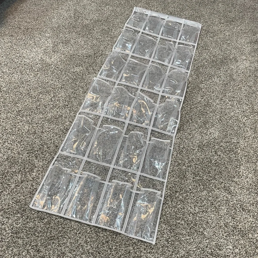Clear Plastic White Vinyl Edge Six Row 24 Pair Over the Door Shoe Hanging Rack